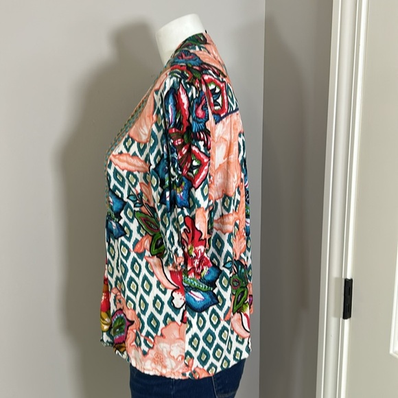 Blnk London Anthropologie STEPHANIE Blue Red Floral V Neck Top Embroiderd Sz S - Picture 5 of 16